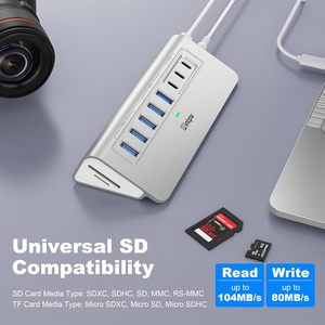 ฮับ USB อลูมิเนียม YH6AC <span class=keywords><strong>Plus</strong></span> 10 พอร์ต ความเร็ว 10Gbps พร้อมพอร์ต USB-A/USB-C 3.2 PD 45W และช่องอ่านการ์ด SD/TF สำหรับแล็ปท็อป/<span class=keywords><strong>iPhone</strong></span> 17/16 - Product Image 6