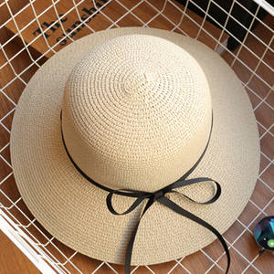 Nuovi cappelli da sole estivi a cupola alta presagio cappello di paglia da ragazza alla moda con fiocco berretto da spiaggia Casual paglia Flat Top cappellini Panama osso femminino - Product Image 4