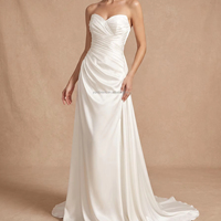 Gaun Pengantin untuk Pengantin Wanita Ukuran Besar Model Ruched Bust Ball Gown Custom Tanpa Tali Gaun Pernikahan Satin Warna Ivory dengan Train