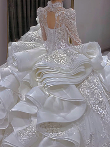 S0419T 2025 Luxury Bridal Gown High Waist Vintage Style <b>White</b> Beige Royal Design Lace Decoration Elegant <b>Wrap</b> - Product Image 4