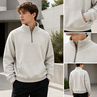 Sweat-shirt à col zippé pour homme, personnalisable, manches raglan, col montant, poche kangourou, vente en gros