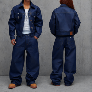 Set <span class=keywords><strong>in</strong></span> Denim <span class=keywords><strong>Oversize</strong></span> di Alta Qualità Personalizzato dai Produttori: <span class=keywords><strong>Giacca</strong></span> e Pantaloni <span class=keywords><strong>in</strong></span> <span class=keywords><strong>Jeans</strong></span> Grezzo Selvedge Pesante - Product Image 2