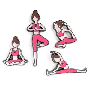 New design cartoon character badge metal soft enamel badge yoga figure action pose enamel badge pin