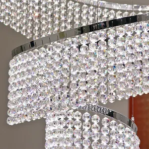 NUOPIN Modern Style Decoration Hotel Lobby Staircase Hanging Custom Luxury Crystal Led Ring Chandelier