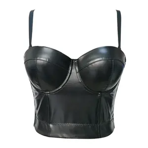 Nanchang Auyan HIgh Quality PU Leather Sheepskin Feeling Breastwear Halter Vest Bra Free Sexy Beauty Gather Fishbone Corset Top