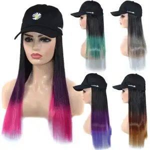 Topi Wig Trendi Model Rambut Palsu Model Rambut dengan Topi Hitam Sintetis Kepang Wig dan Topi Kombo Mode Model Capdo