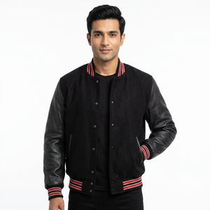 Veste universitaire personnalisée avec logo, manches en cuir, broderie noire, veste de baseball pour couple, veste universitaire pour homme, veste d'hiver Letterman Varisty - Product Image 1