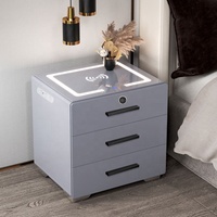 Haut en verre trempé intelligent, trois tiroirs de rangement, commande tactile, haut-parleurs BT, chargeur sans fil, Table de chevet, veilleuse à Induction