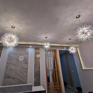 Modern Indoor Decoration Coffee Shop Living Room Spark Ball Chandelier Lamp Hanging Dandelion Led Crystal Pendant Light