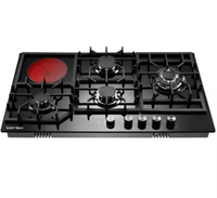 Table de cuisson à gaz encastrable en verre trempé, 4 brûleurs gaz et 1 plaque électrique, pour usage hôtelier et domestique, vente en gros usine, économe en énergie