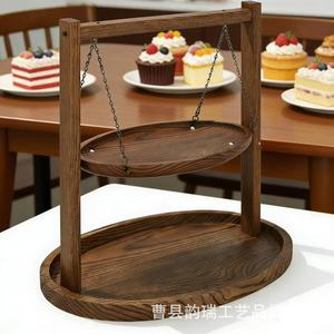 Estante de madera para pasteles de 2 niveles, ovalado, para exhibir en la mesa de fiestas. - Product Image 1