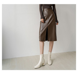 2025 jupes en cuir Pu rétro de qualité supérieure <span class=keywords><strong>jupe</strong></span> mi-<span class=keywords><strong>longue</strong></span> <span class=keywords><strong>fendue</strong></span> vintage pour les femmes - Product Image 2