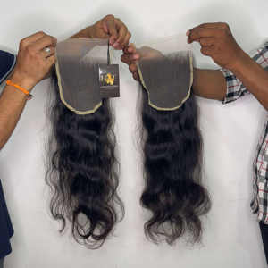 Fermeture frontale en dentelle 13x4 sans enchevêtrement de cheveux naturels avec faisceaux, faisceau de cheveux humains bruts de haute qualité avec fermeture - Product Image 2