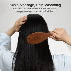 Cepillo de pelo de madera de lujo con logotipo personalizado con cepillo masajeador desenredante de pelo de cerdas de jabalí de mezcla de nailon de dientes anchos de Metal para mujer - Product Image 6