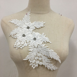 스팽글 크리스탈 플로럴 레이스 아플리케 모티브 자수 3D 꽃 레이스 패치 웨딩 드레스 공예용 - Product Image 5