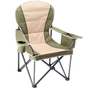 Chaise de camping pliante en acier allié vert, portable, robuste, capacité 500 LBS, écologique, avec porte-gobelets latéraux - Product Image 1