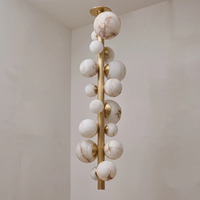 Lustre Linéaire Moderne Nordique de Luxe en Laiton et Albâtre Espagnol, Suspension Globale pour Escalier, Salle à Manger, Villa