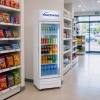 Réfrigérateur vertical commercial 300L en acier inoxydable 201, sans givre, pour boissons, avec affichage, refroidissement par air, serrure de porte et affichage numérique