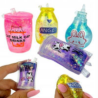 Jouet sensoriel anti-stress en caoutchouc souple en forme de tasse de thé au lait Kawaii, mini dessin animé, poudre dorée, vente en gros