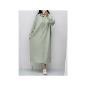 Новое Модное Длинное свободное платье цвета хаки с капюшоном, длинное корейское женское Домашняя одежда, летнее платье большого размера