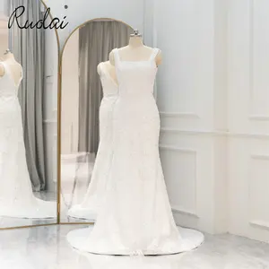 Ruolai QW01951 Perlen-Spitzenband ärmellos Vierkant-Ausschnitt V offener Rücken 2024 Hochzeitskleider Kleid Brautkleider für Damen