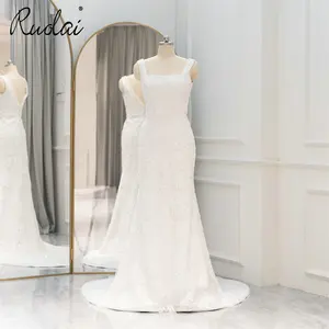 Ruolai QW01951 Đính Cườm Ren Dây Đeo Không Tay Vuông Cổ V Mở Lại 2024 Wedding Dresses Ăn Mặc Bridal Gowns Cho Phụ Nữ