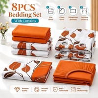 Ensemble de draps en fibres ultra-fines 8 pièces avec rideaux, couvre-lit et taies d'oreiller, adapté aux chambres, aux maisons et aux hôtels.