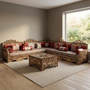 Sofá Marroquí Sedari, Jalsa Marroquí, Salón Marroquí, Lujoso Conjunto de Sofás en Forma de U, Conjunto de Sofás de Madera, Solo Enviamos Este Producto a Europa - Product Image 3