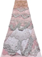 Tissu en dentelle florale de luxe doré avec de lourdes broderies de perles, 5 yards de tissu brodé