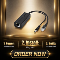 Splitter POE Terisolasi Standar 48V ke 24V 1A 10/100Mbps Aksesoris Pengawasan Kamera IP Plastik ABS Kabel RJ45 Monitor