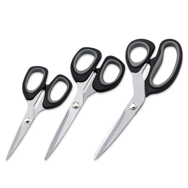 hot sale school student shears 3 pack titanium coated kitchen scissors blue gray soft grip TPR handle office scissors set