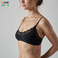 SUHE Soutien-gorge de sport sans couture en dentelle pour femme, col rond, bretelles spaghetti, maintien léger, respirant, bralette de yoga, couleur unie