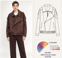 Veste bomber en faux daim pour femme, style décontracté, col à revers, coupe courte, veste de motard oversize