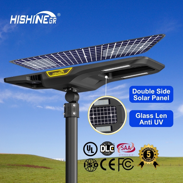 Hishine IP67 LED Solar Street Lights System Energy Efficient Outdoor Waterproof Headlights for Road & Forecourt Lighting
