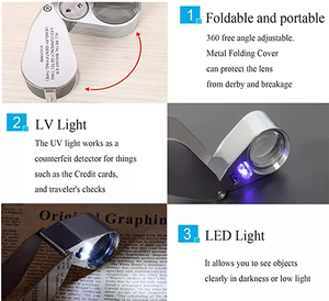 40배율 풀 메탈 조명 보석 루페, LED 화폐 감별 및 보석 식별용 - Product Image 2