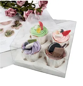 Gute Qualität Cupcake Box Transparente 4 Zellen PET Umwelt freundliche Cupcake-Verpackung Zum Verkauf