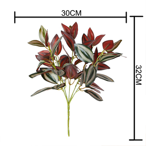 Fascio di foglie artificiali in plastica ecologica da 32cm con foglia rossa a 5 teste per la decorazione di interni - Product Image 5