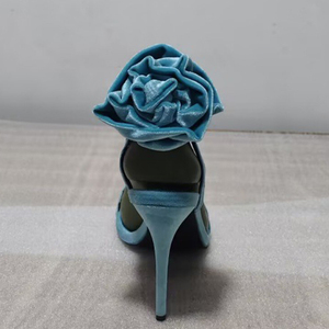 Sandales à talons hauts pour femme en daim, grande taille 45, avec fleur au dos, style stiletto, à brides cheville, à bride unique, pour l'été - Product Image 5