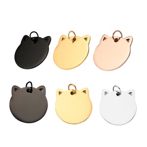 Pendentif en acier inoxydable poli miroir 28x29mm, forme tête de chat ou chiot, plaque d'identification vierge pour animaux de compagnie, 4 couleurs - Product Image 1