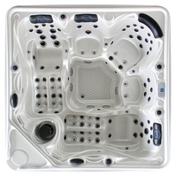 Baignoire Spa Intérieure Moderne avec Encadrement en Bois, Cascade, Éclairage LED et Contrôle Balboa – Idéale pour Villa/Salle de Sport