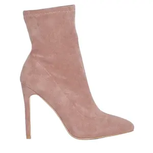 Premium Oem Fabriek Roze Puntige Teen Sexy Hoge Hak Slip Op Enkellaars Schoenen Dames Laarzen Lederen Winter Vrouwen