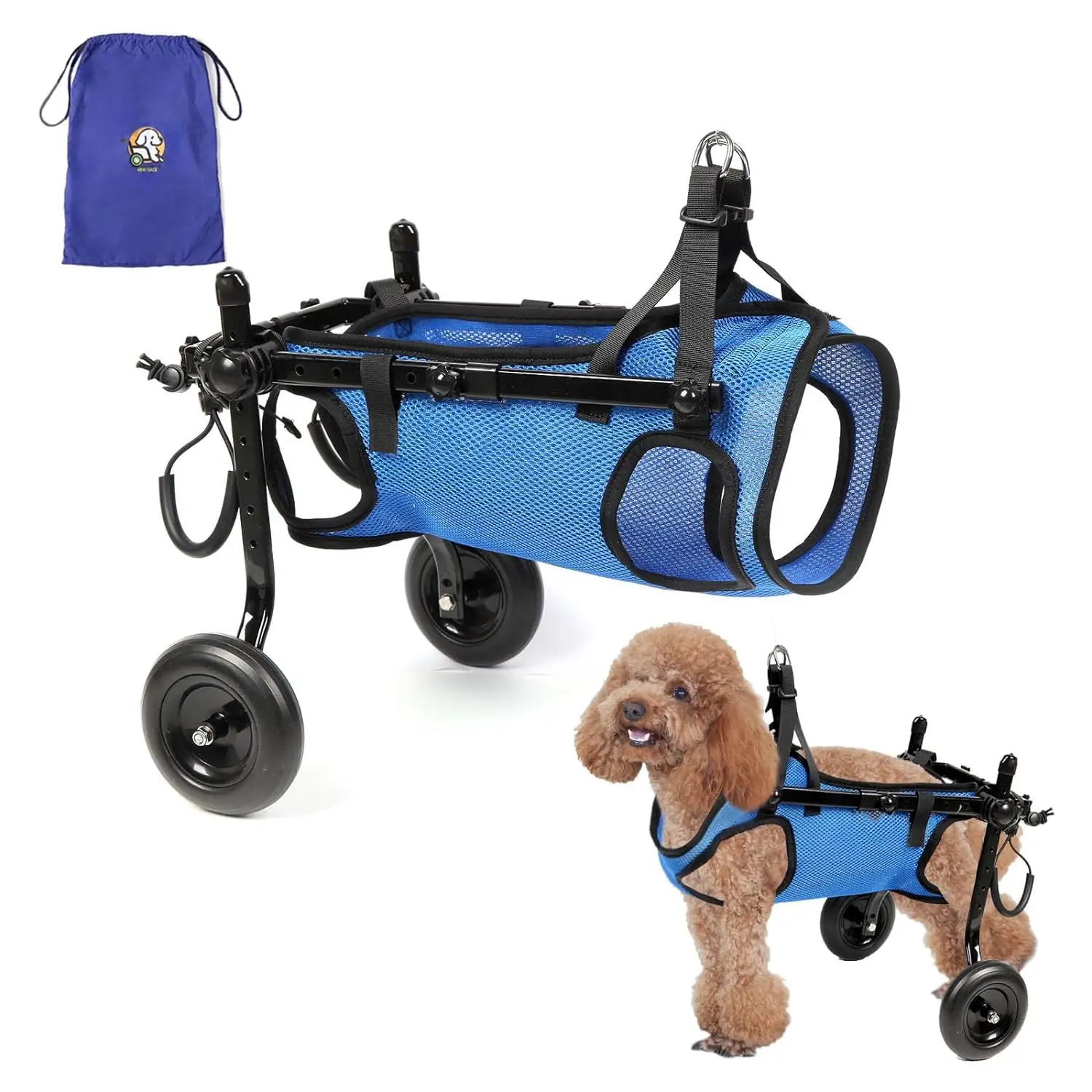 Cane di sostegno posteriore canino regolabile sedia a rotelle con 2 ruote disabili zampe posteriori piccolo cane sedia a rotelle per zampe posteriori