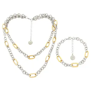 Joyería de moda simple set O-chain clip hebilla costura cadena de eslabones personalizada conjunto joyería collar pulsera para mujer