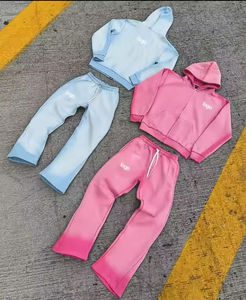 Custom Sun Faded Vintage Jogging Set Zip up <strong>Tracksuit</strong> Sweat Hoodie and Straight Leg Flared Sweatpants Acid Wash Set - Product Image 5
