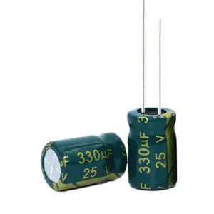 Condensador electrolitico de aluminio, componentes electrónicos de alta calidad, bajo ESR, 8x12mm, 25V330UF, 330UF, 25V, disponible