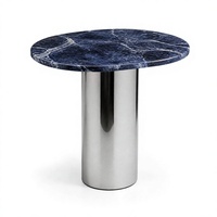 Table d'appoint ovale en marbre rétroéclairé avec base en acier miroir