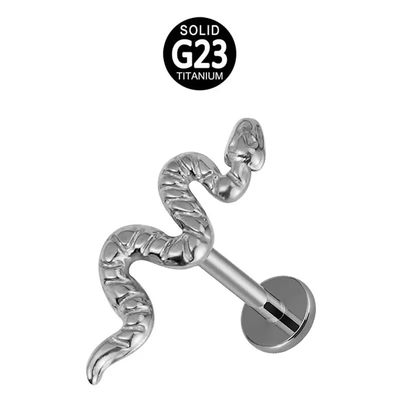 ASTM F136 Titanium 16G Internally Threaded Threadless High Polished Snake Lip Rings Piercing Labret Body Piercing Jewelry