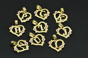 Nuova Collana da Donna alla Moda con Ciondolo a Cuore Intarsiato con Lettere A-Z, Placcatura Color Oro <span class=keywords><strong>e</strong></span> Decorazione Floreale - Product Image 6
