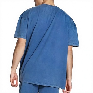 Camiseta de algodón azul liso extragrande para hombre, cuello redondo, manga corta, estilo casual, jersey teñido, ajuste holgado - Product Image 2