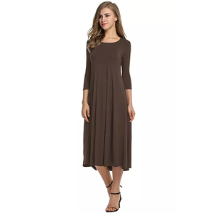 Abito in raso con scollo personalizzato all'ingrosso per le donne nuovo elegante vestito Casual lungo grande orlo primavera manica lunga tinta tinta tinta unita - Product Image 1